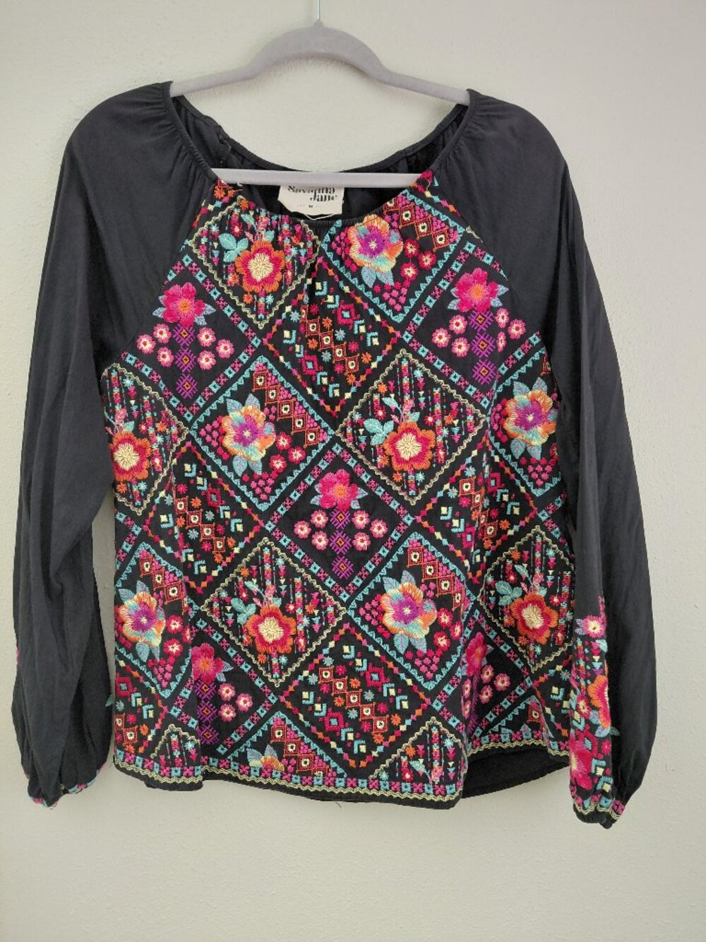 Savanna Jane Embroidered Boho Top Blouse Flowy Multicolor Medium